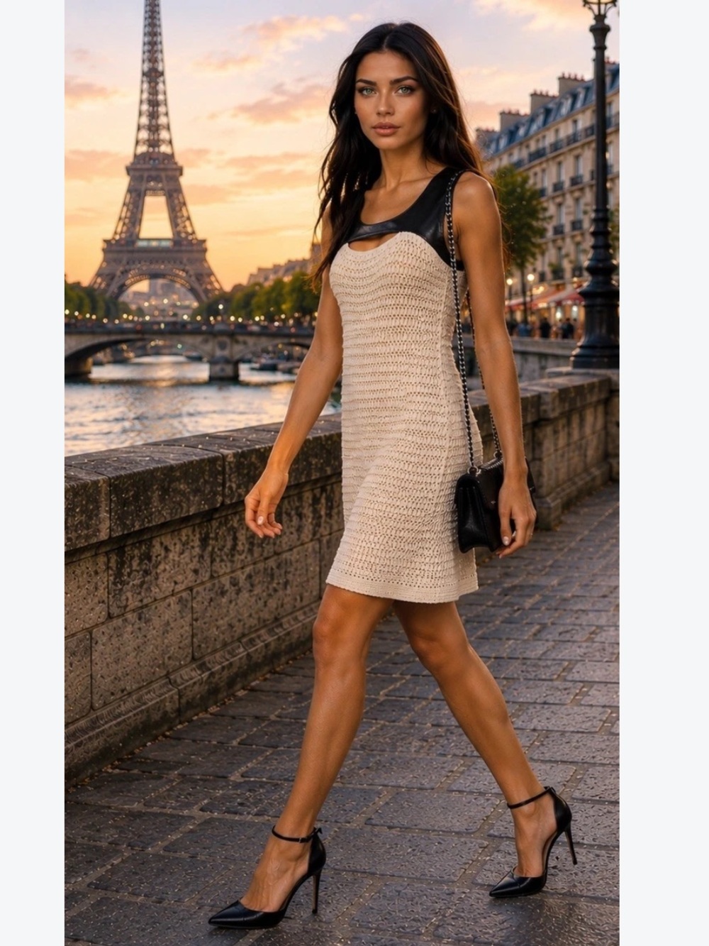 NEW Sandro paris crochet dress with sheep skin leather